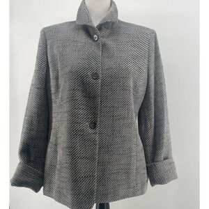 Rena Rowan Blazer Jacket Women's 10 Black White Pockets Two Button Old Money Y2K